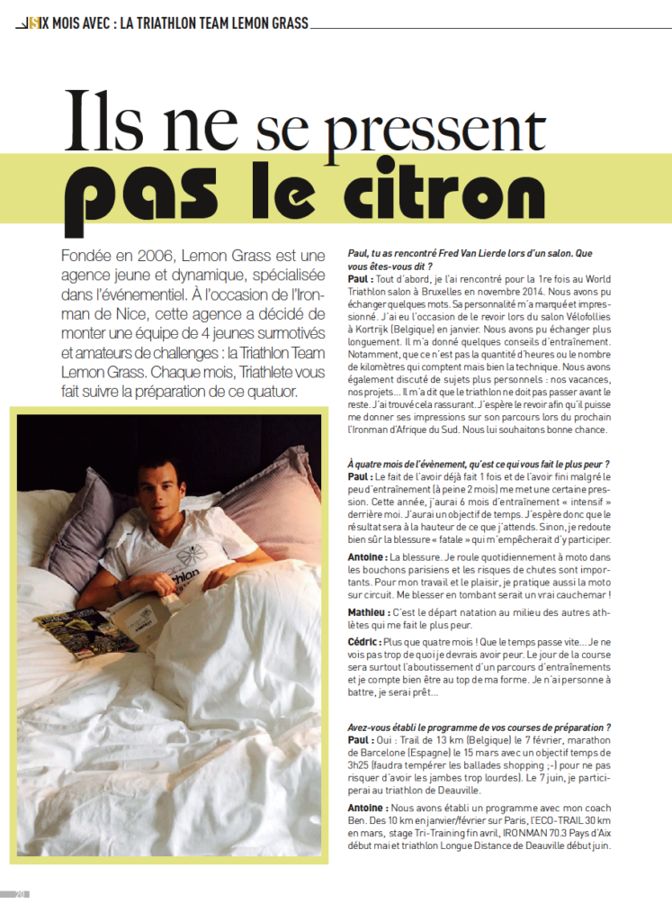 "Ils ne se pressent pas le citron" – Article Triathlète Magazine – Mars 2015