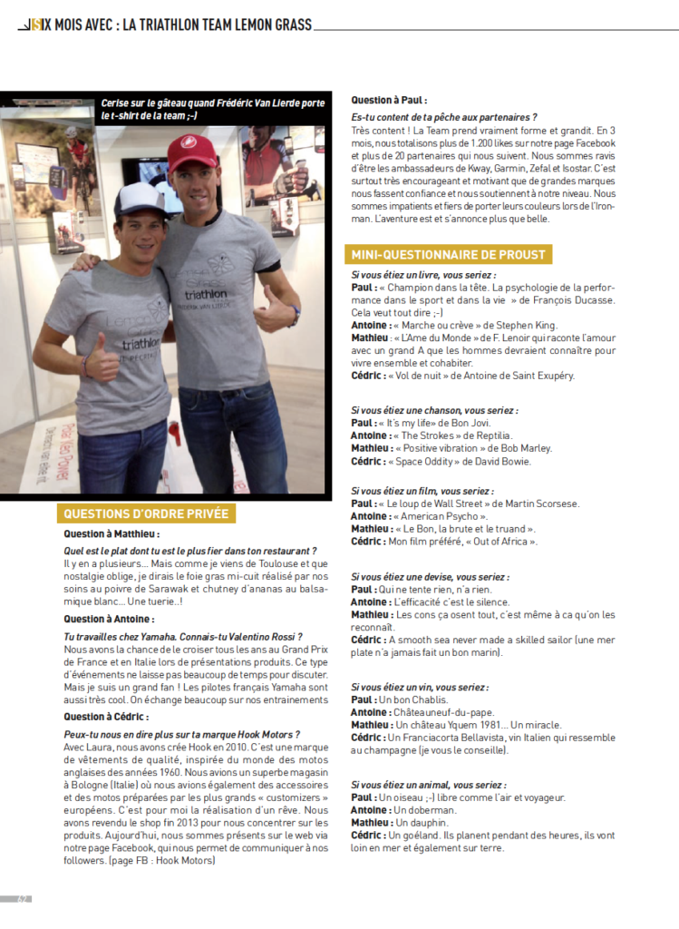 "La Team avance à grands pas" – Article Triathlète Magazine – Avril 2015
