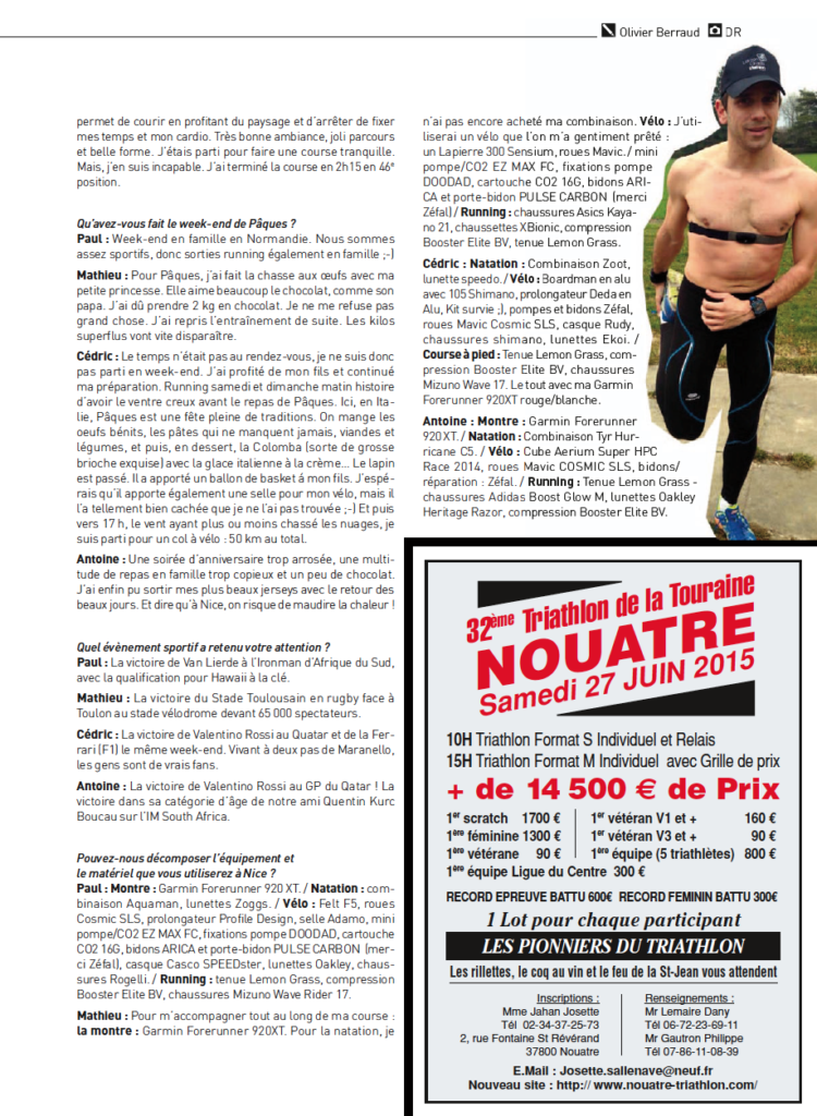 "La Team est bien équipée" – Article Triathlète Magazine – Mai 2015