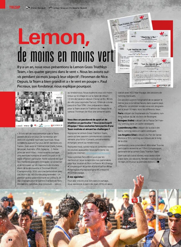 "Lemon, de moins en moins vert " - Article Triathlète Magazine - Février 2016